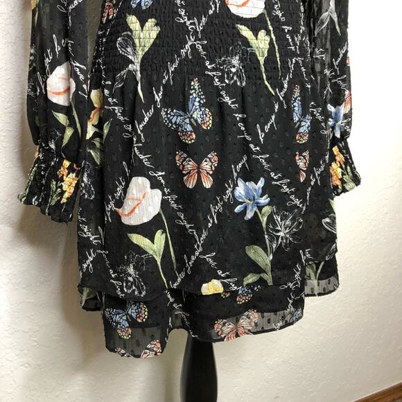 WHBM black floral butterfly Love at First Sight sheer overlay dress size Small - Picture 4 of 16